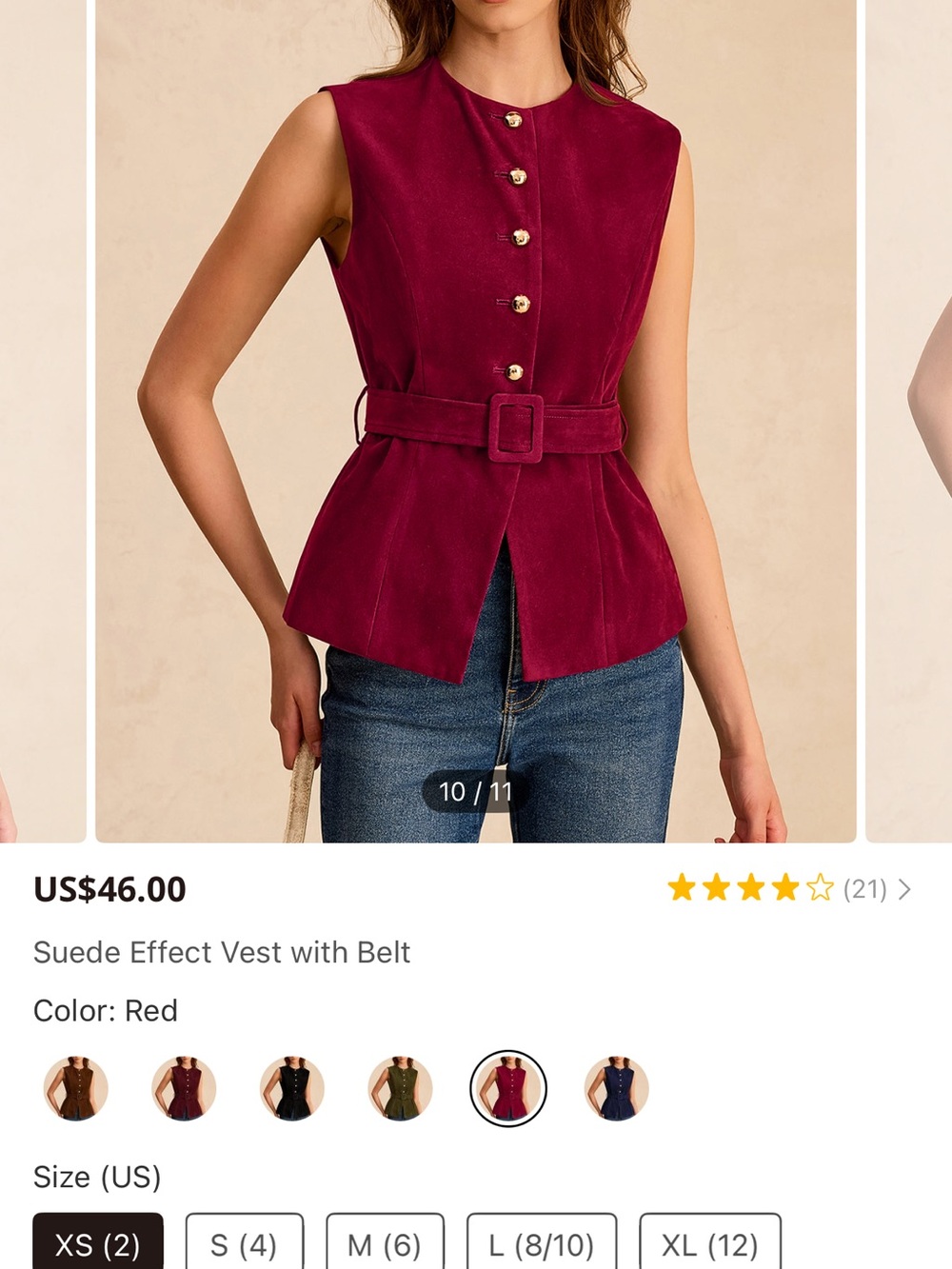 Suede Effect Red Belted Vest - Elegant Sleeveless Top